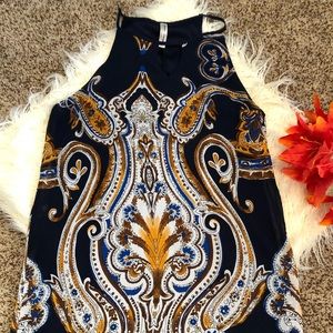 Dark blue print pattern mini dress